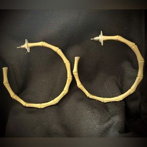 Large Gold Tone Bamboo Hoop Earrings